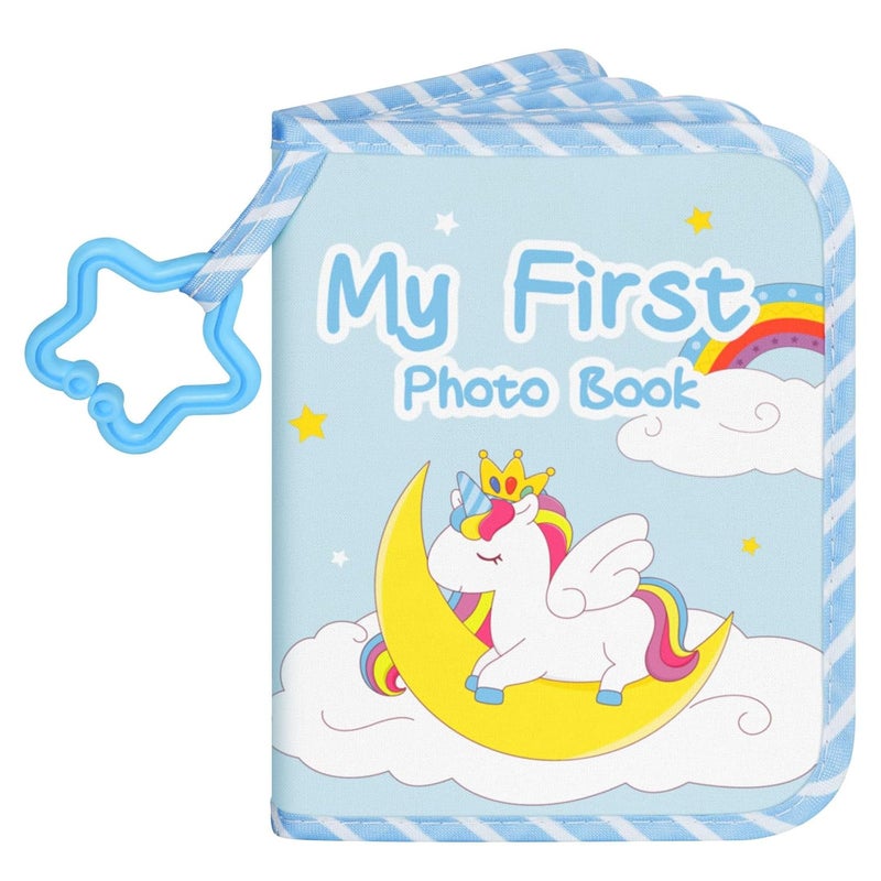 Lanpn Baby Photo Album Holds 17 4x6 Pictures, My First Soft Cloth Family Photo Book with Name Card & Name Tag Sticker, Fabric Kid Memory Keepsake Gift for Baby Shower Newborn Toddler Boy (Unicorn) - Image 1
